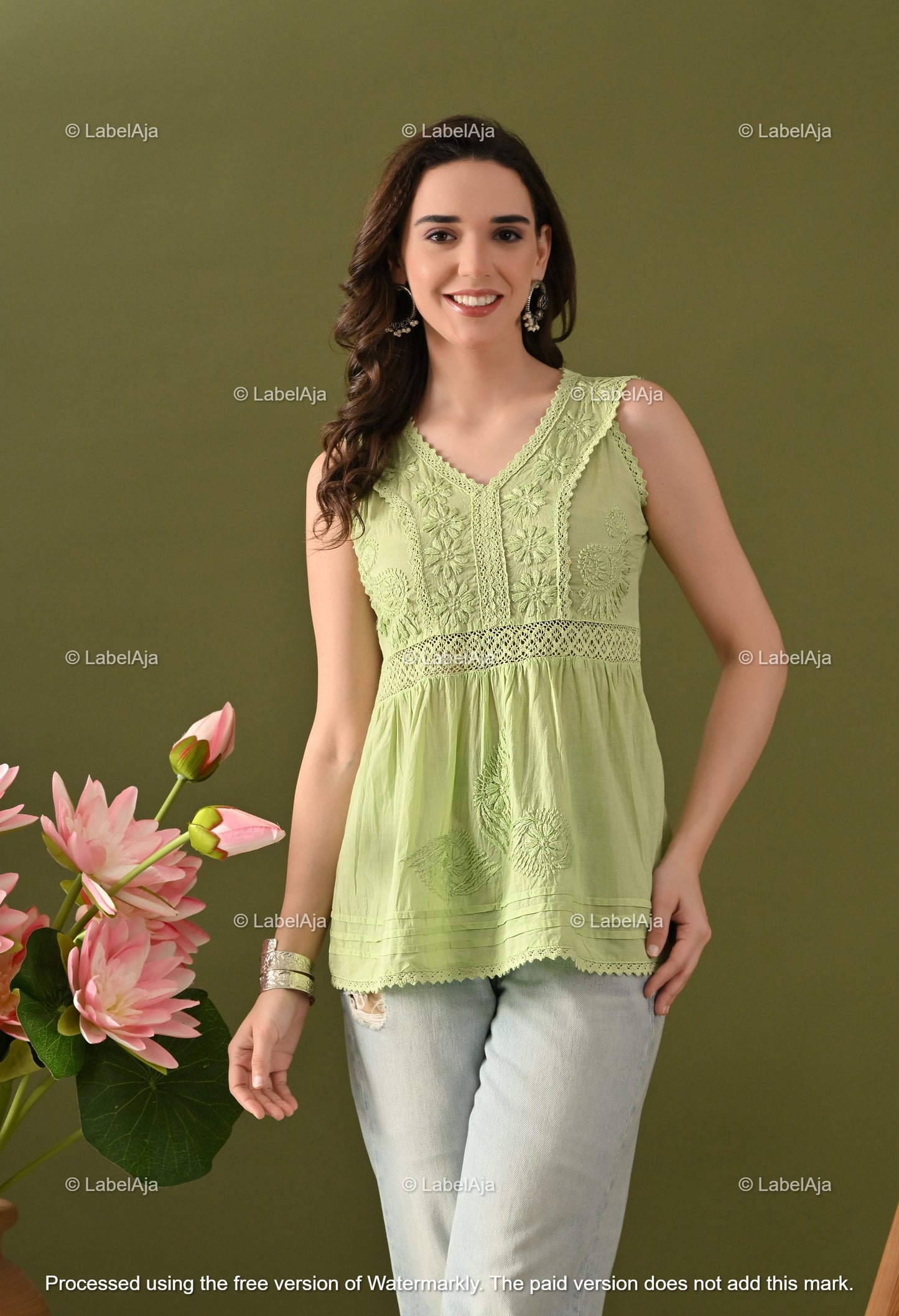 Amaira mul cotton chikankari short sleeveless top