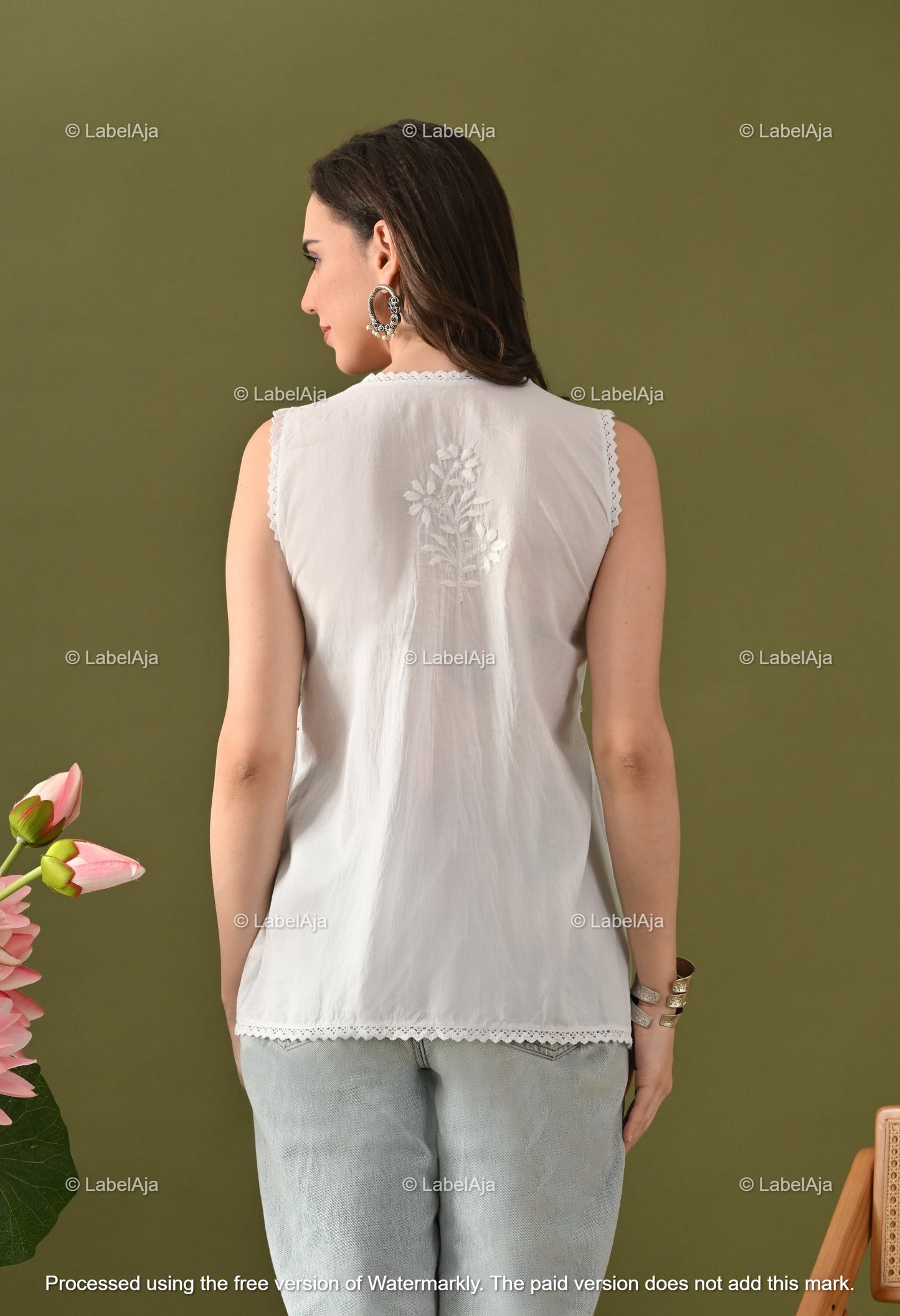 Amaira mul cotton chikankari short sleeveless top