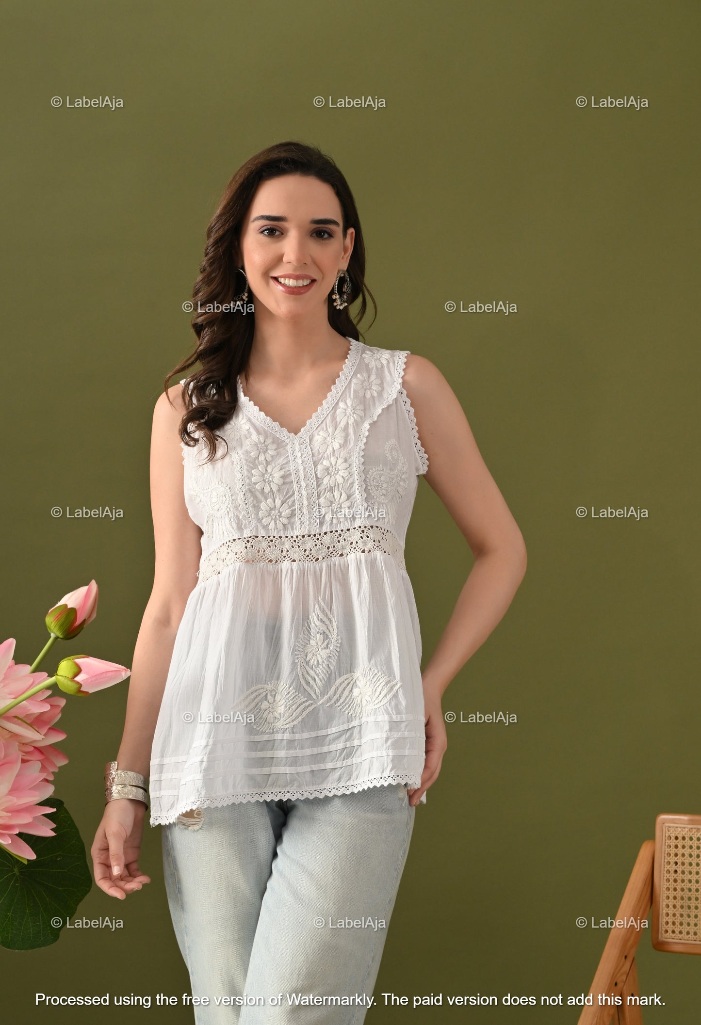 Amaira mul cotton chikankari short sleeveless top