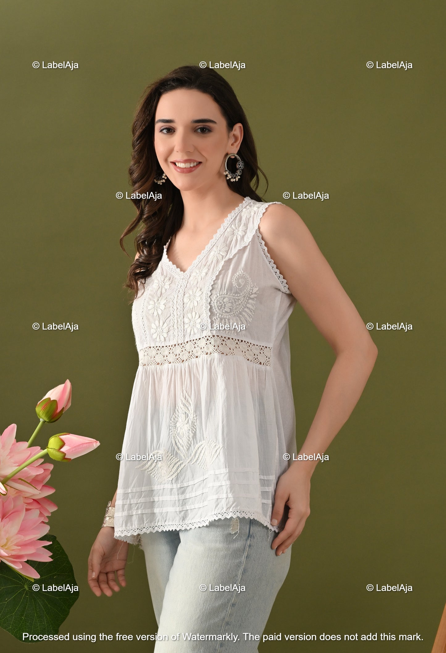 Amaira mul cotton chikankari short sleeveless top