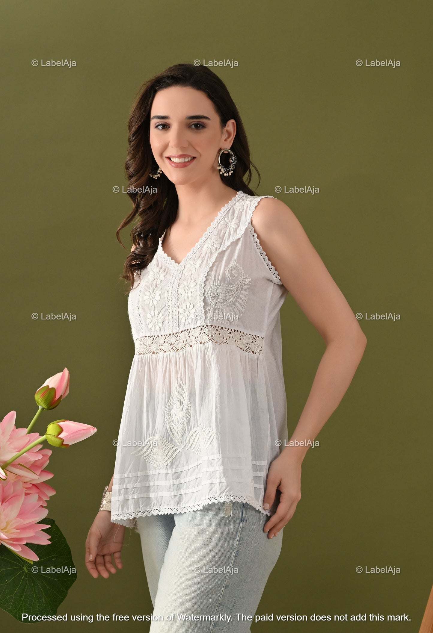 Amaira mul cotton chikankari short sleeveless top
