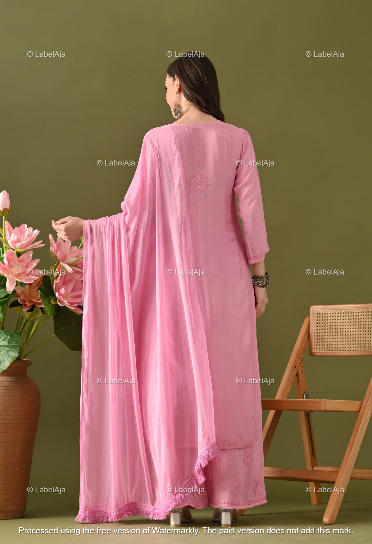 Lyla muslin chikanakri kurti, palazzo and dupatta set