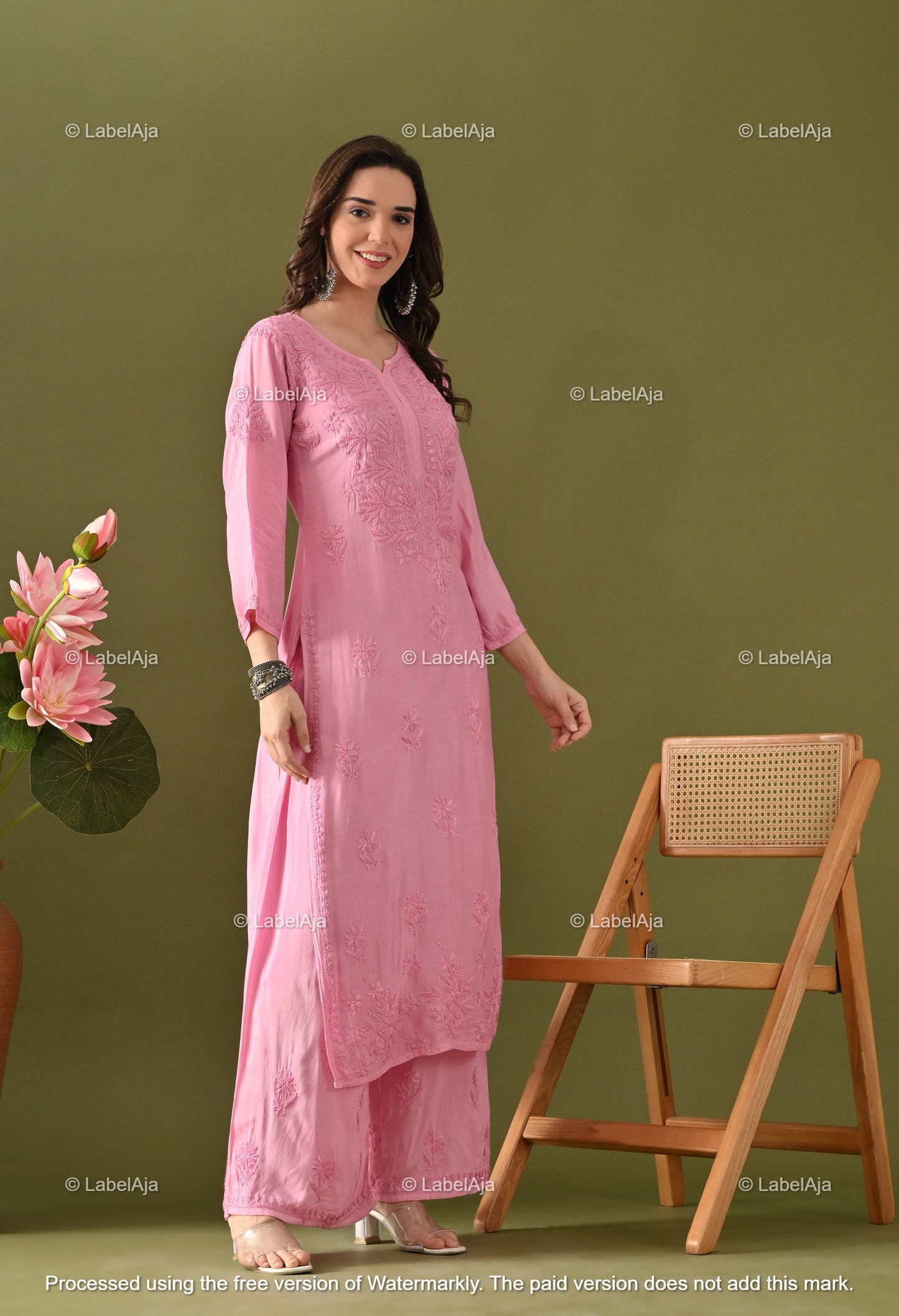 Lyla muslin chikanakri kurti, palazzo and dupatta set