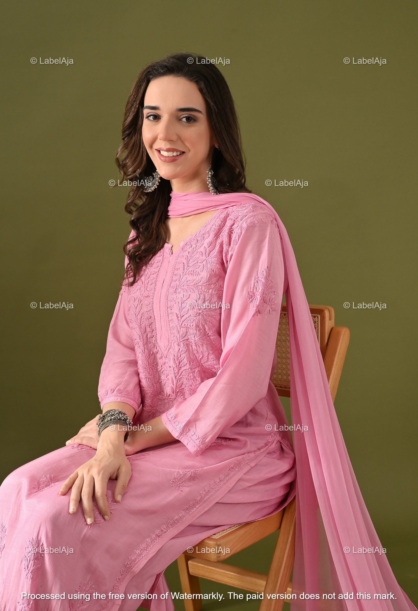 Lyla muslin chikanakri kurti, palazzo and dupatta set