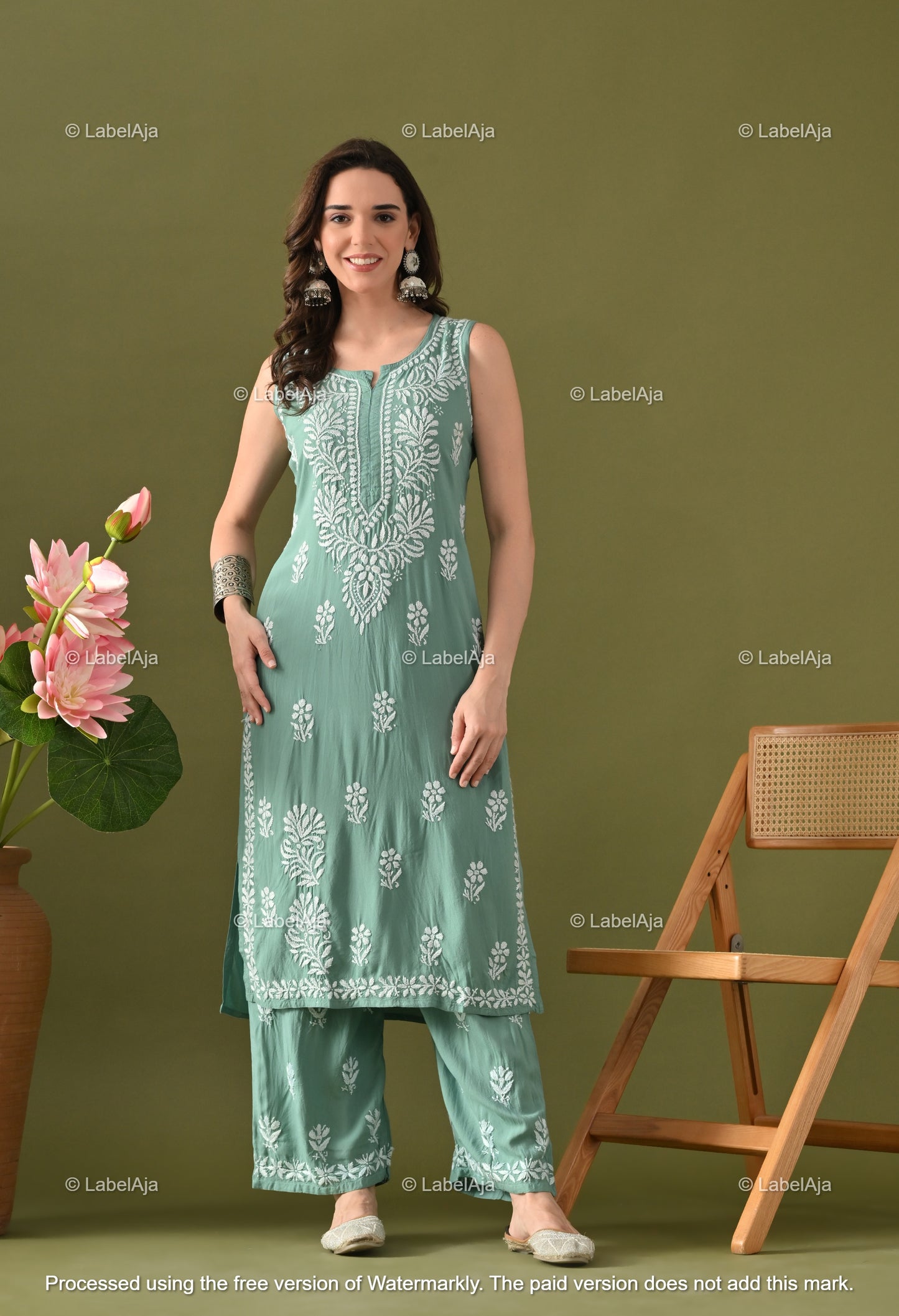 Aavya rayon cotton sleevless Kurti and Palazzo set