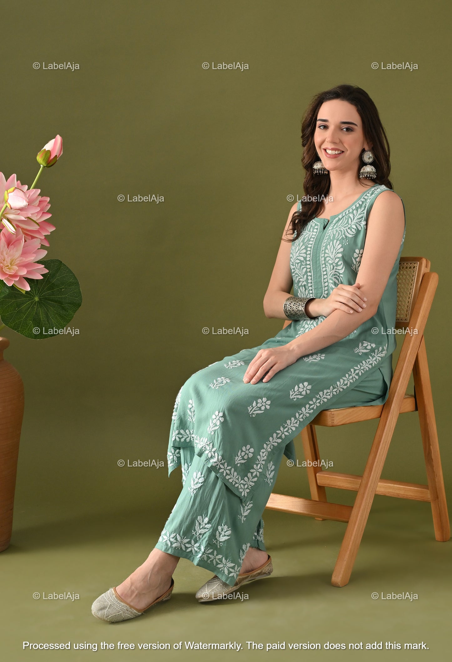 Aavya rayon cotton sleevless Kurti and Palazzo set
