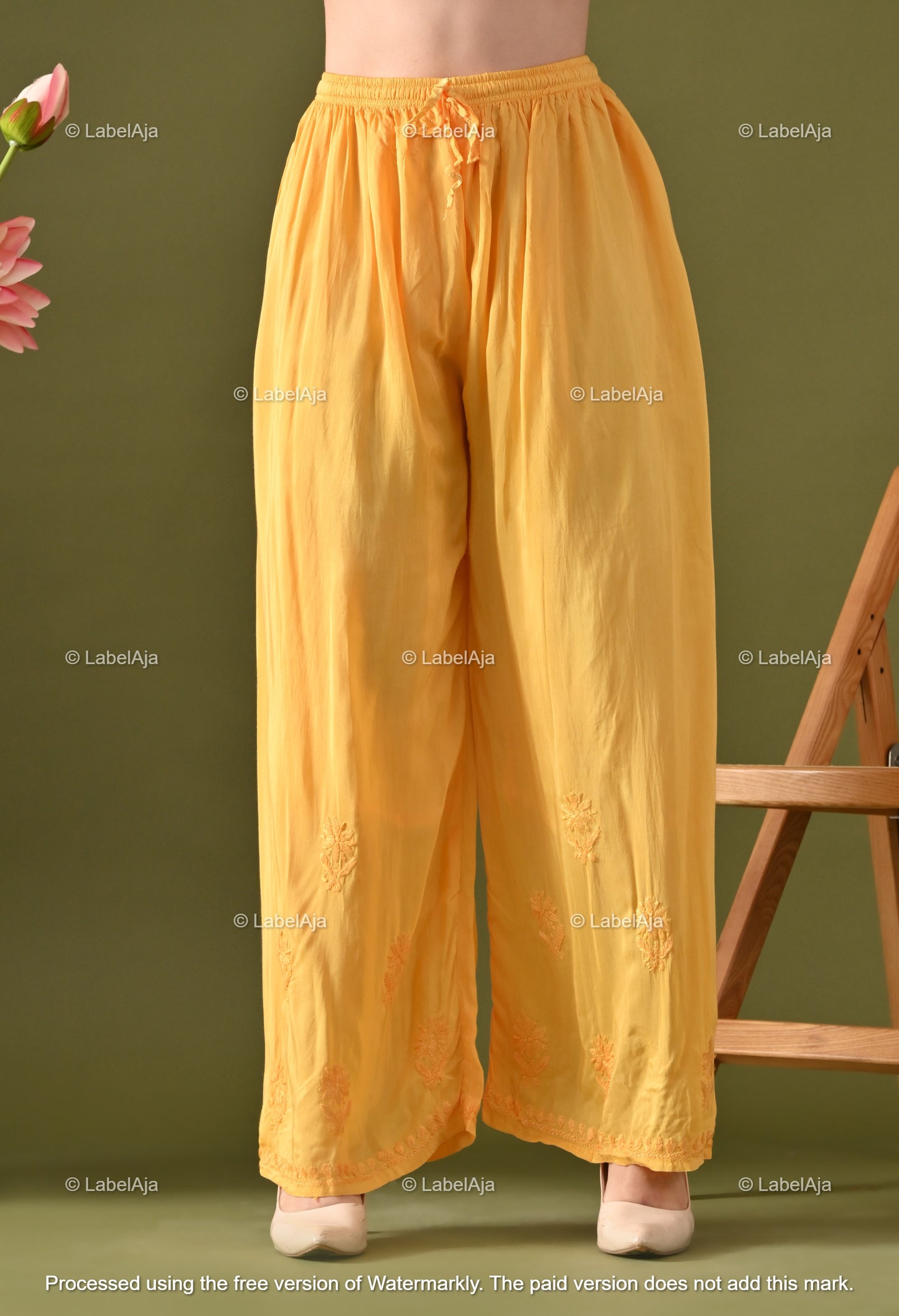 Lyla muslin chikankari kurti, palazzo and dupatta set