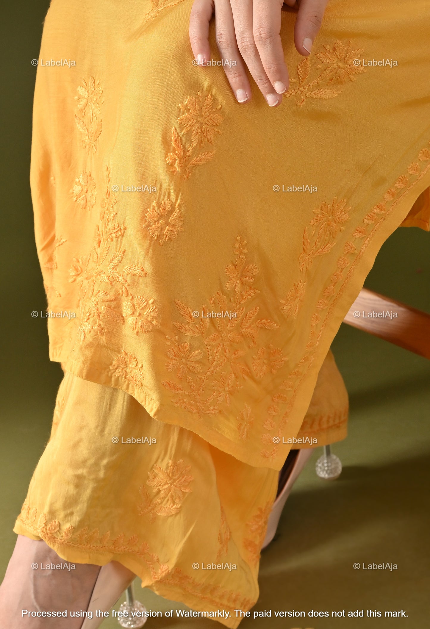 Lyla muslin chikankari kurti, palazzo and dupatta set