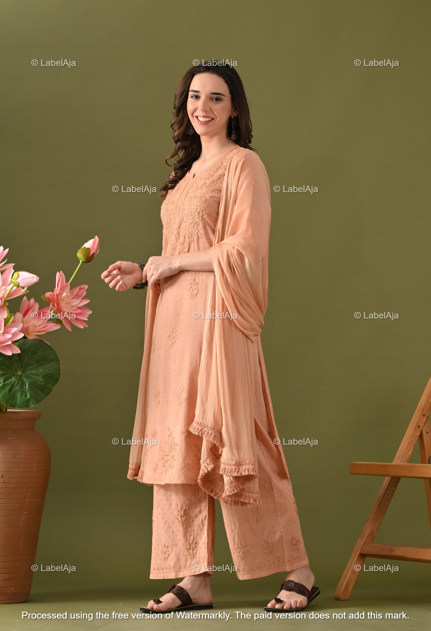 Maya Dobby cotton Kurti, Palazzo and dupatta set