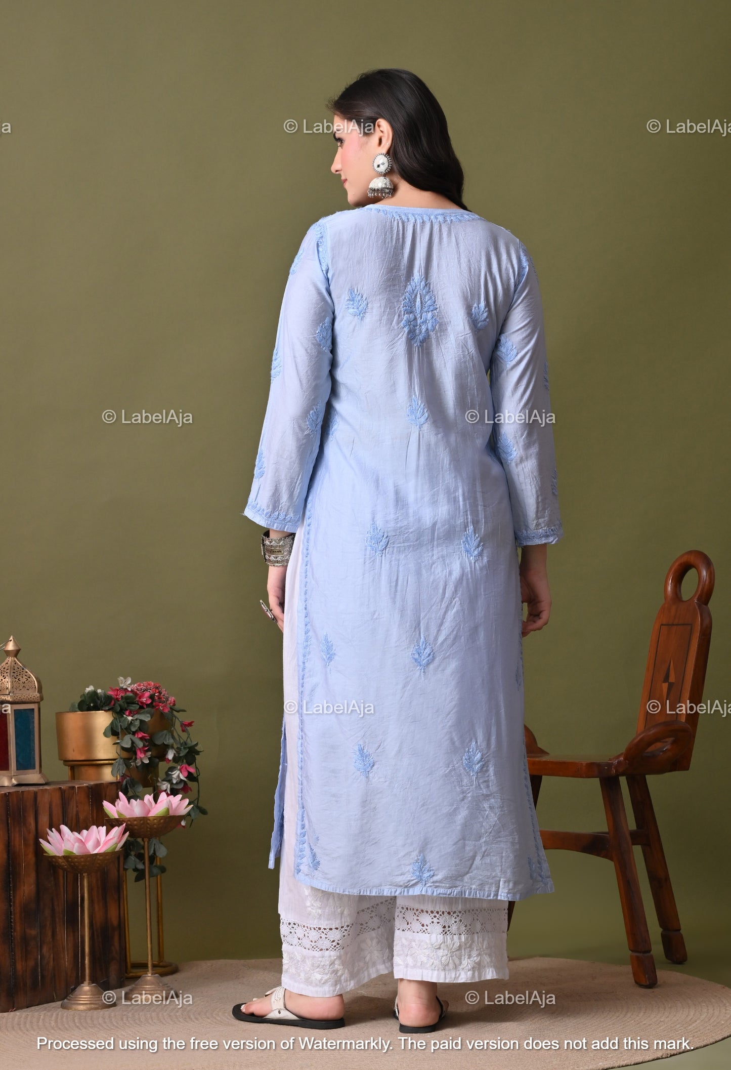 Niva chanderi silk Chikankari kurti