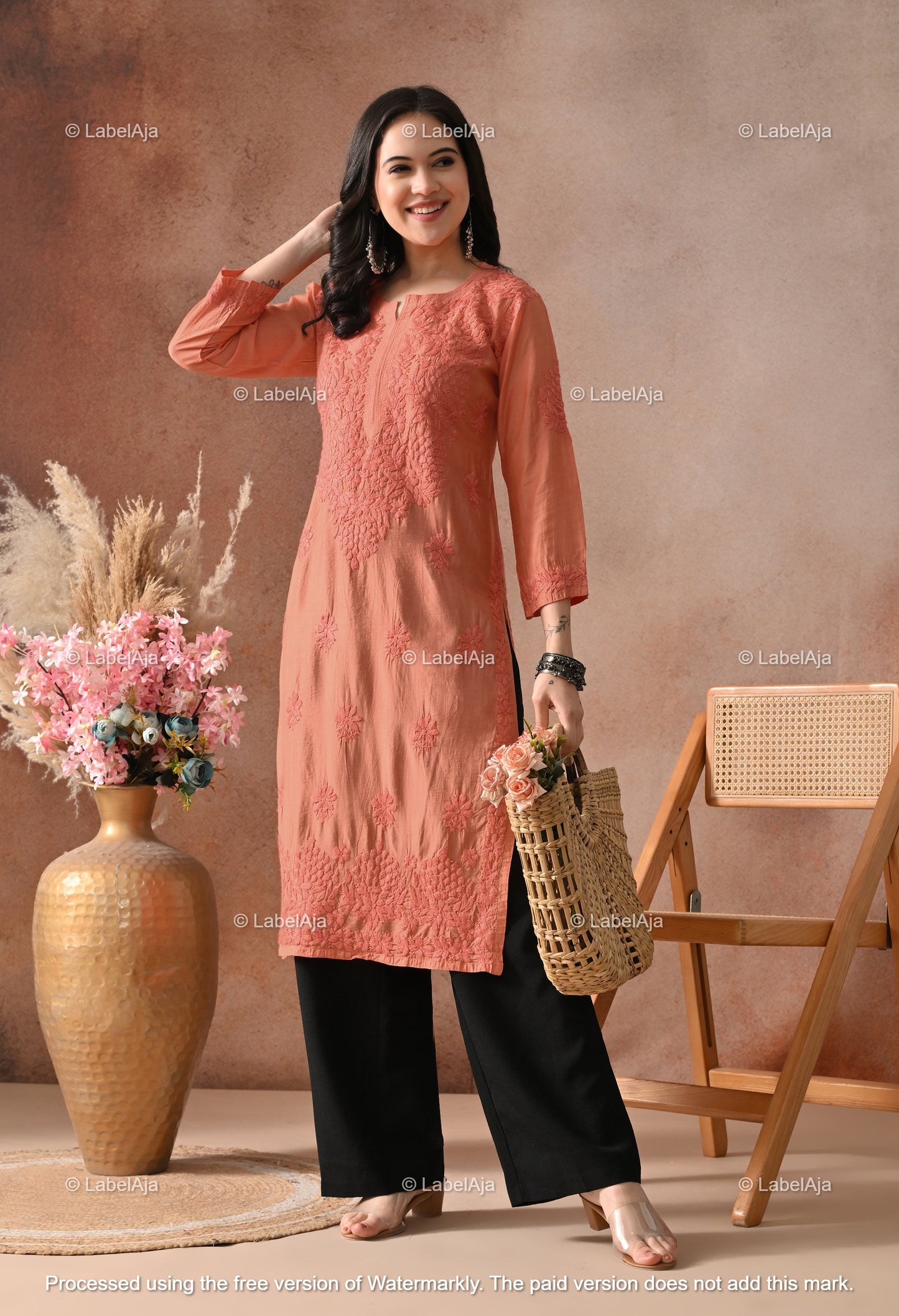 Anika Chanderi silk Chikankari kurti