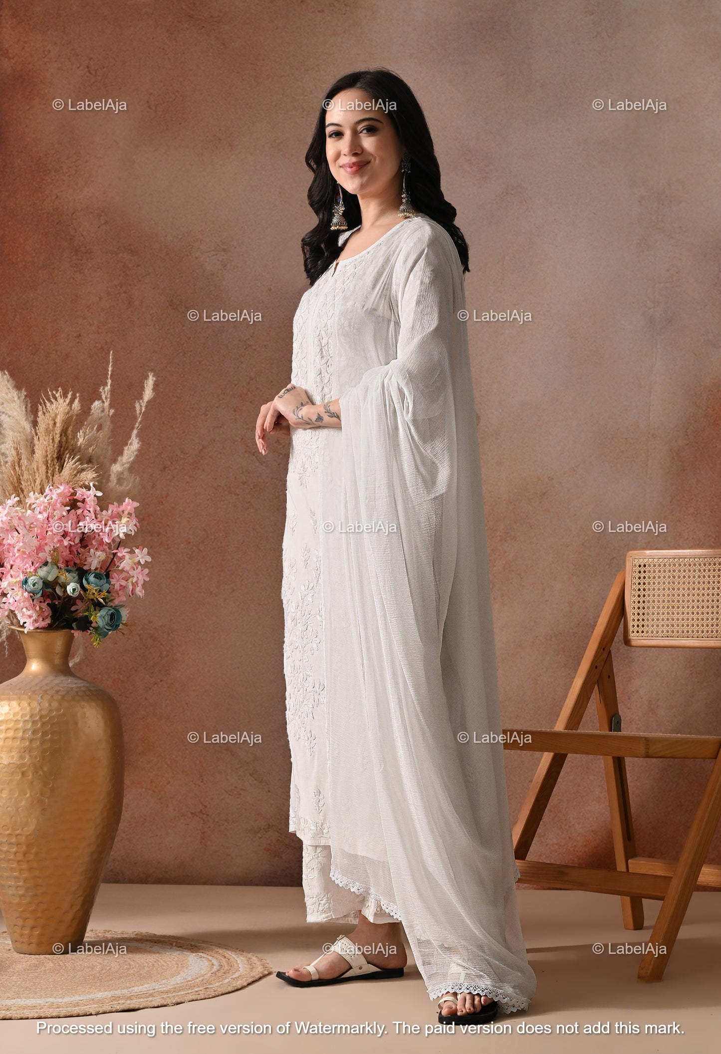 Zehra Chanderi Silk Kurti and Palazzo set White