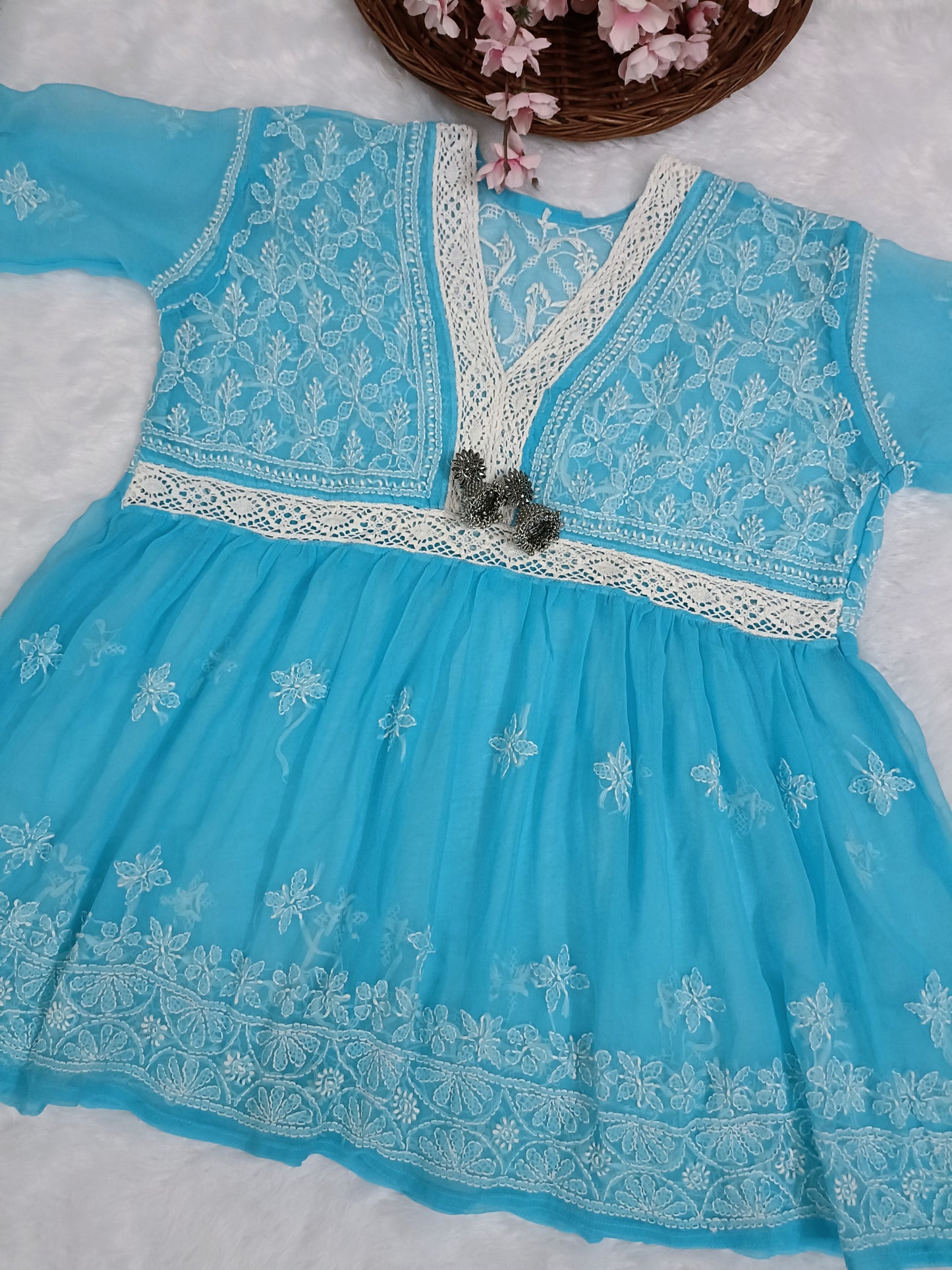 Georgette short chikankari frock