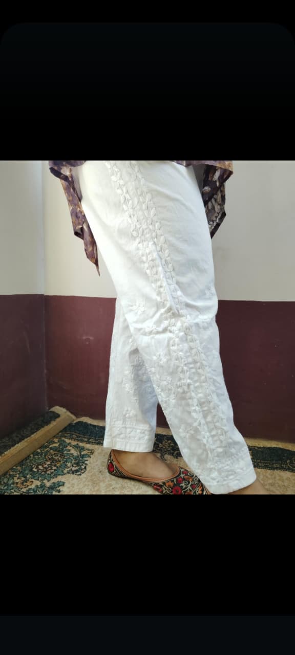 Cotton Lucknowi chikankari straight pant