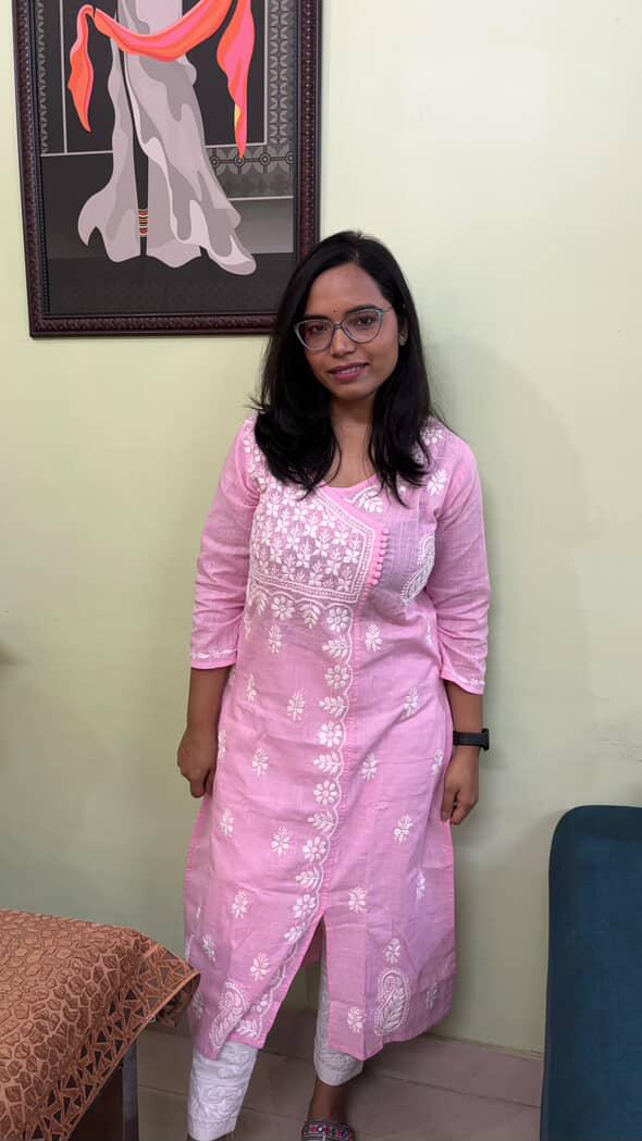 Adya khadi Cotton chikankari long kurti