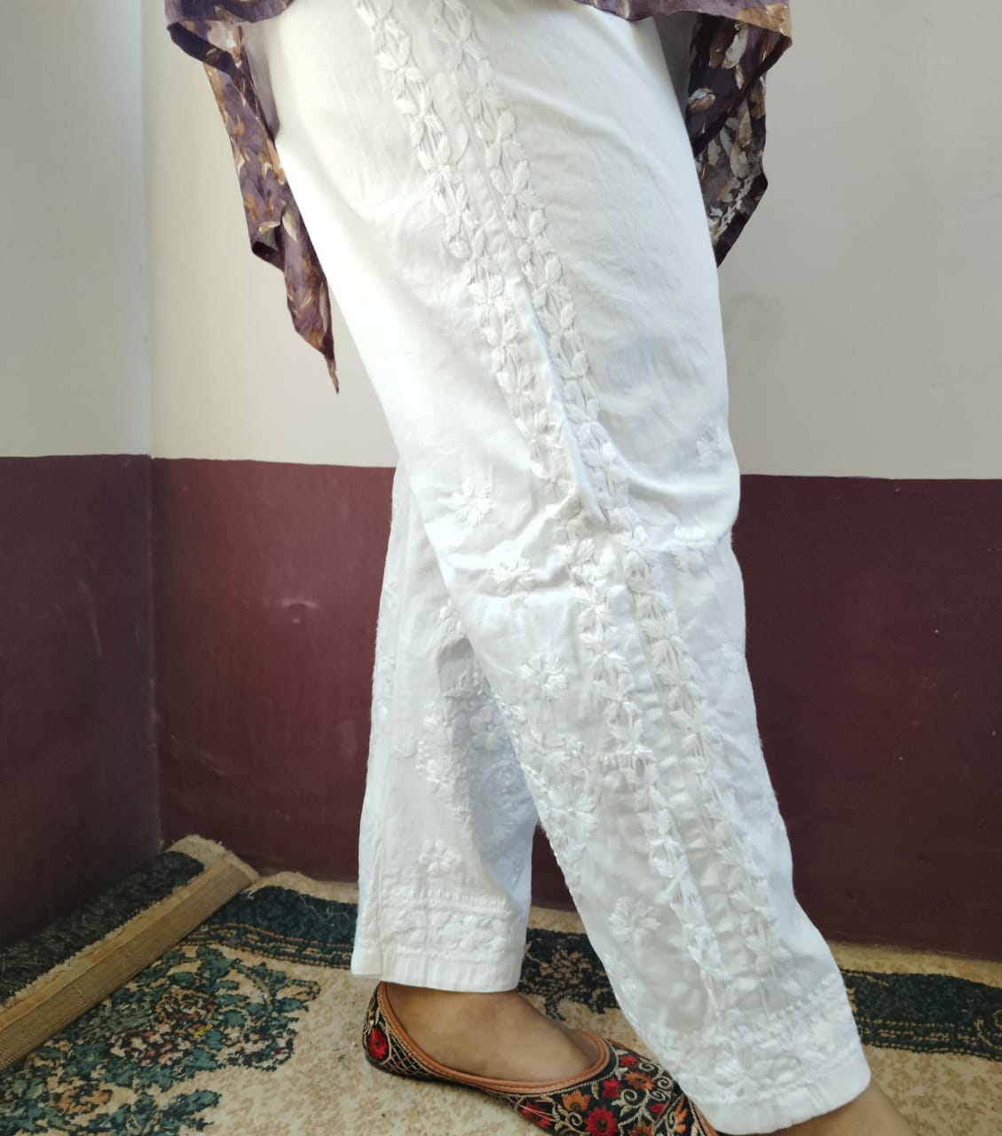 Cotton Lucknowi chikankari straight pant