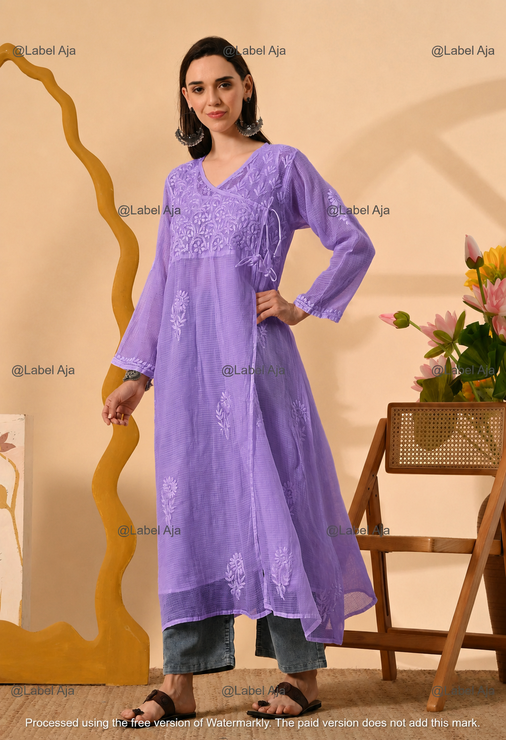 Elsa Kota cotton long Angarkha with A-Line slip