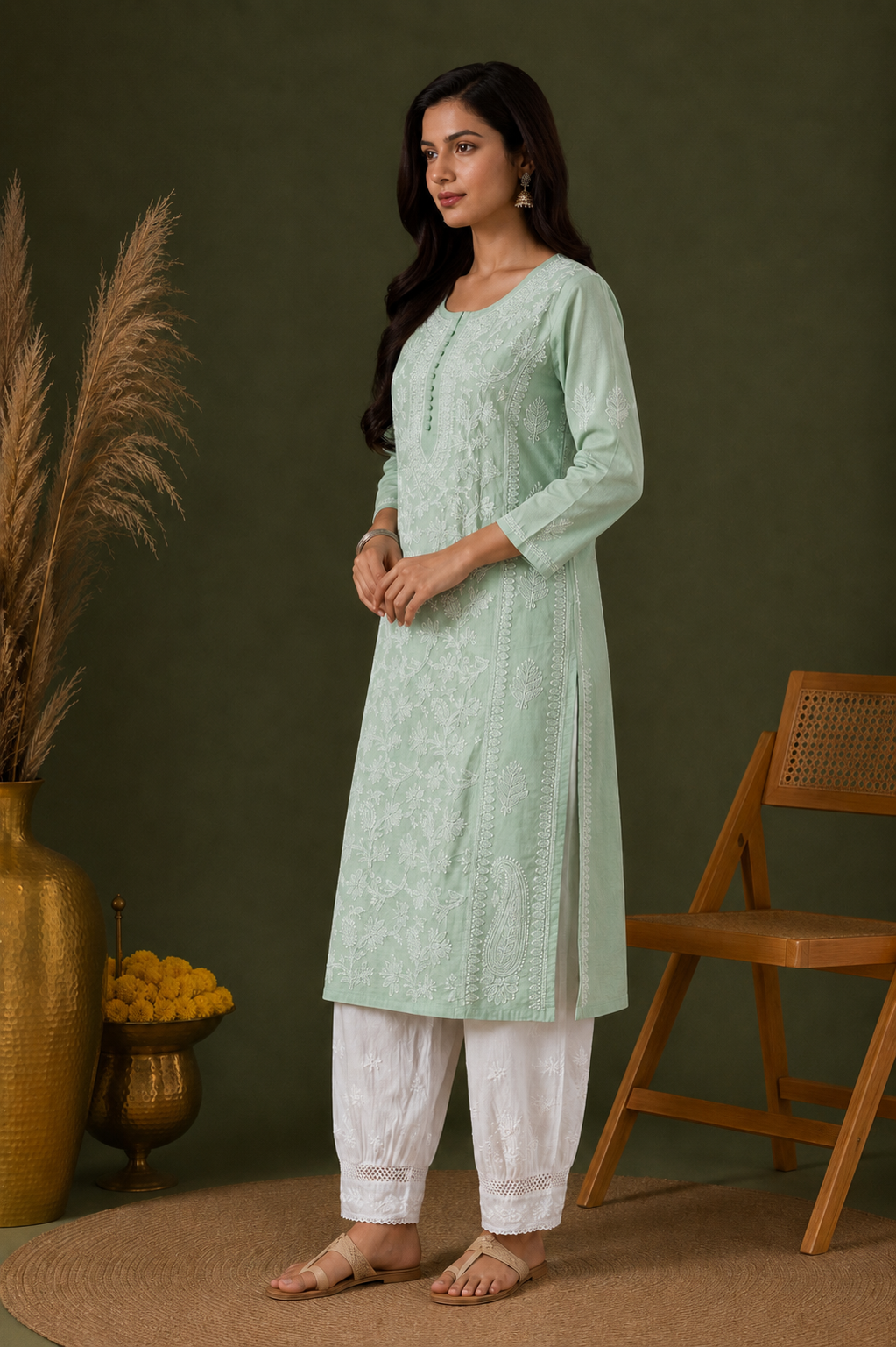 Aarna cotton chikankari kurti with matching inner