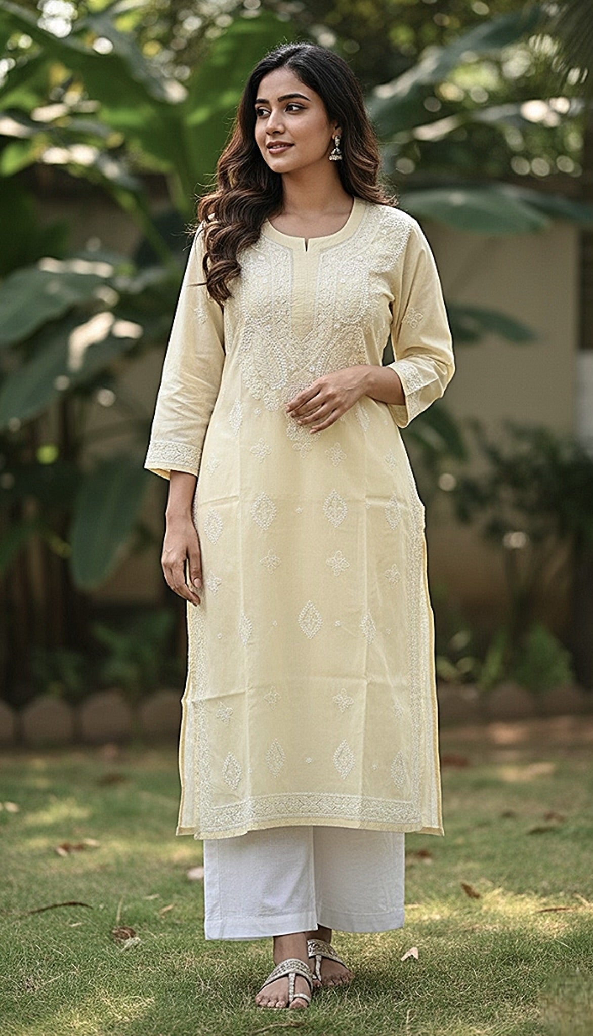 Cotton chikankari kurti with matching slip