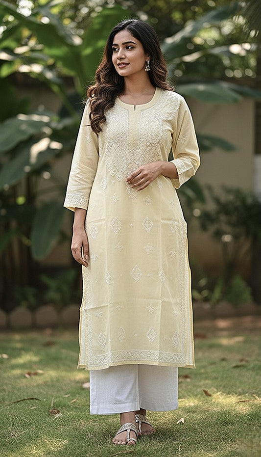 Cotton chikankari kurti with matching slip