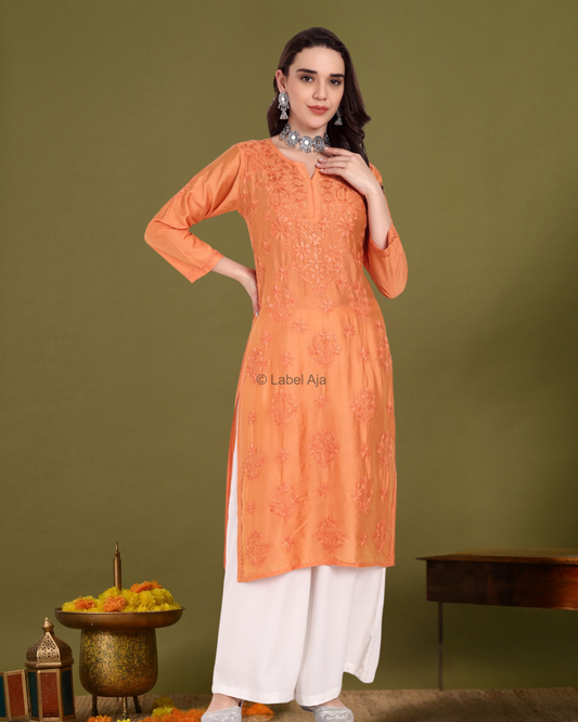 Anika Chanderi silk Chikankari kurti