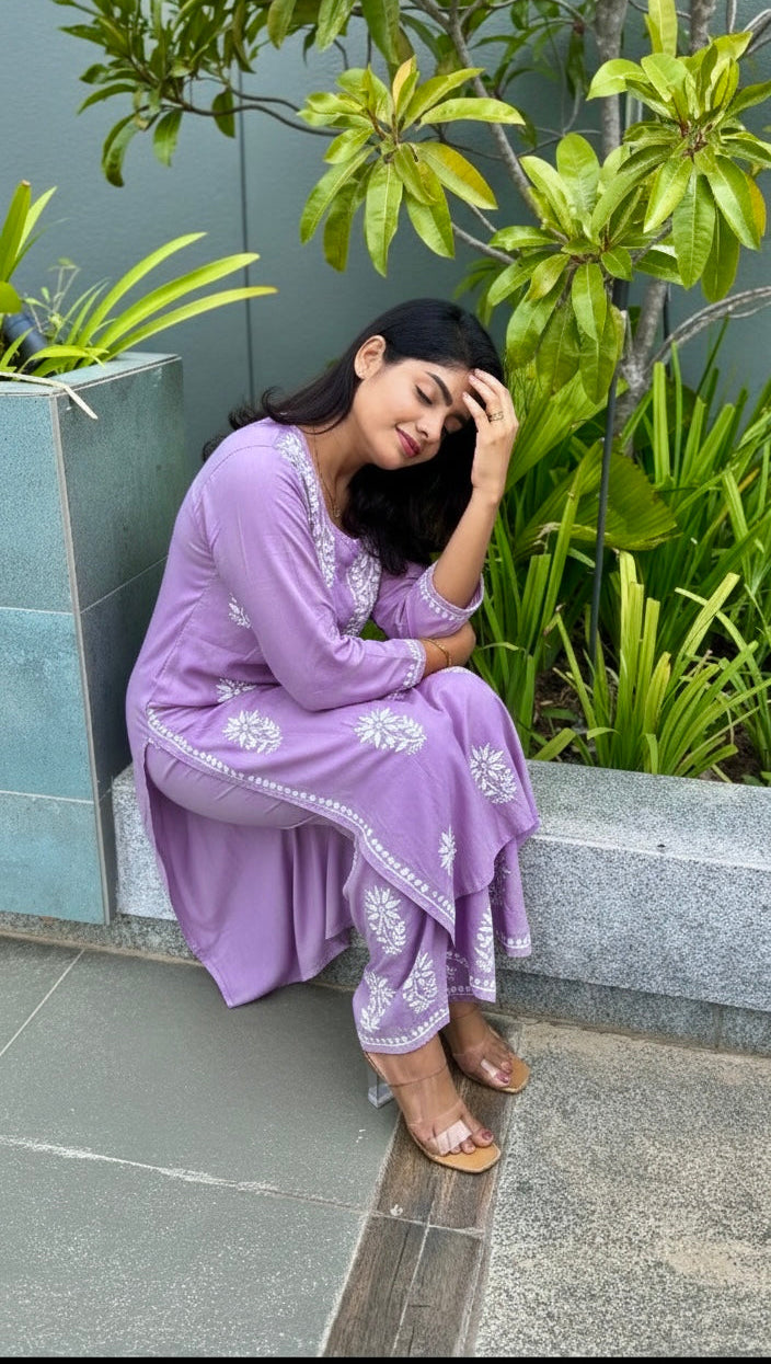 Sia rayon cotton Chikankari Kurti & Palazzo set