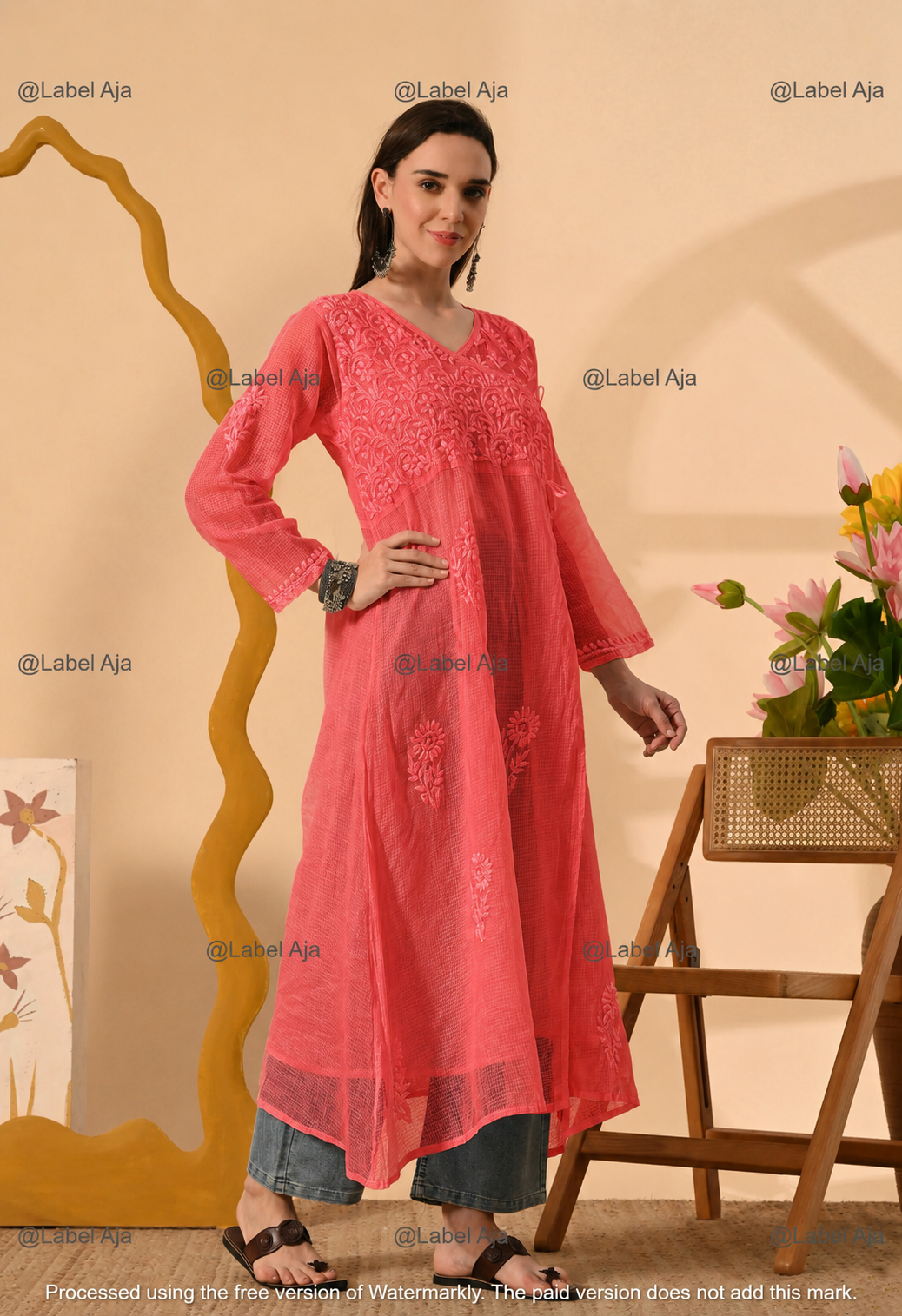 Elsa Kota cotton long Angarkha with A-Line slip