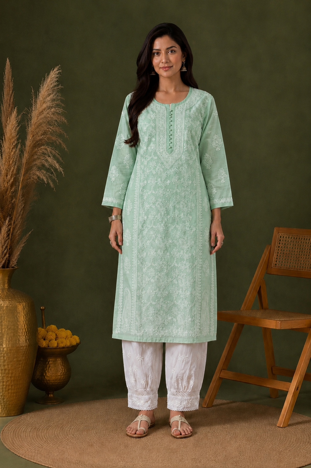 Aarna cotton chikankari kurti with matching inner