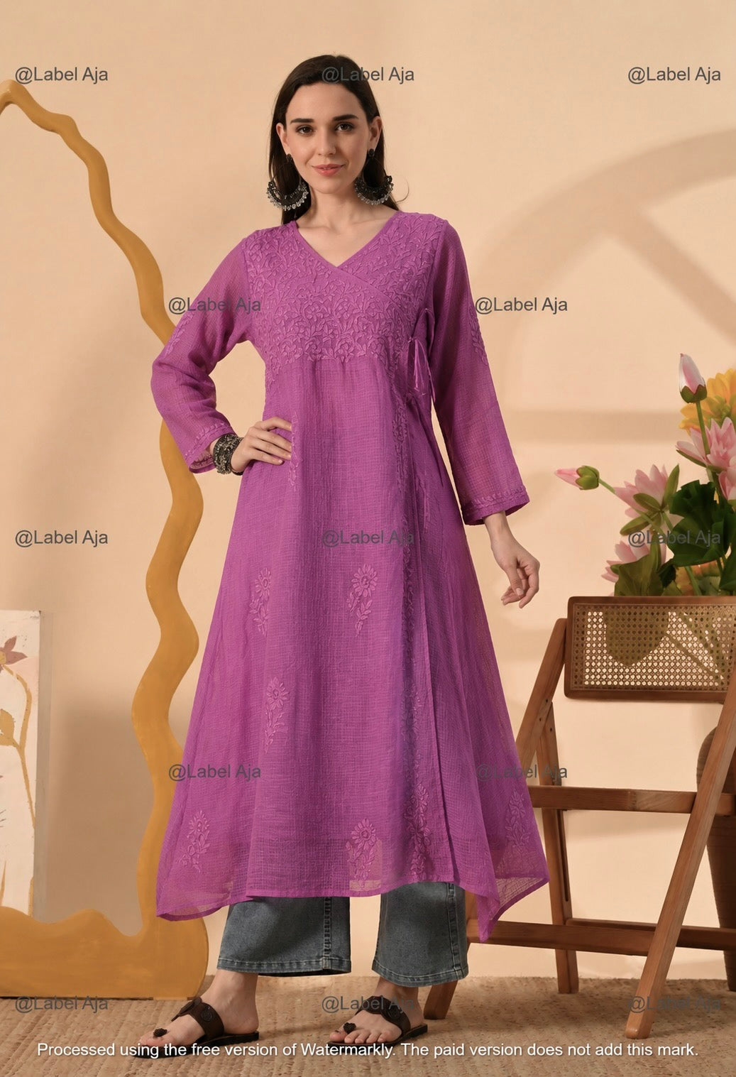 Elsa Kota cotton long Angarkha with A-Line slip