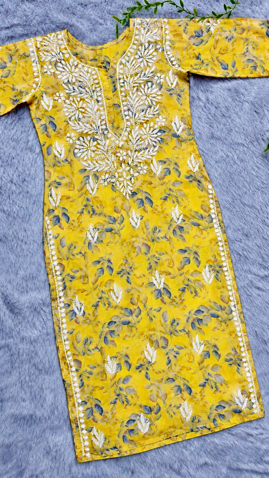 Gulmohar Mulmul long chikankari kurti