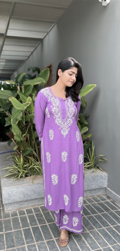 Sia rayon cotton Chikankari Kurti & Palazzo set