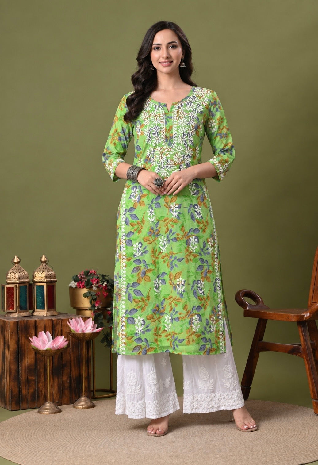 Nazneen Mulmul long chikankari kurti