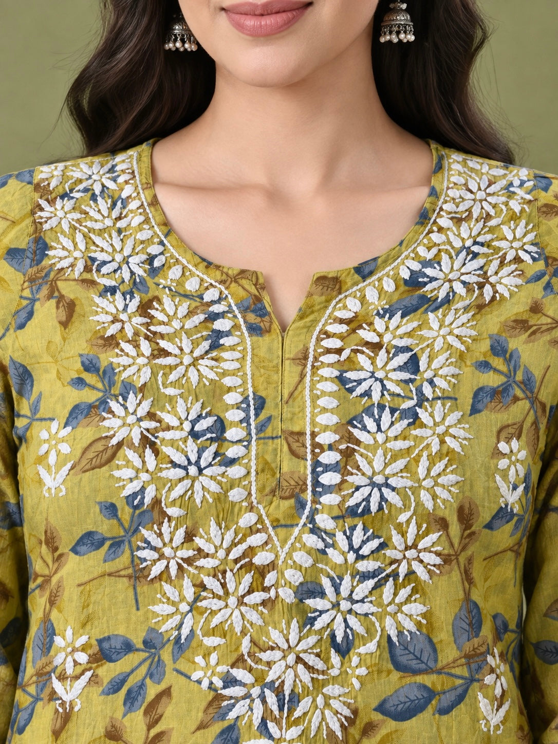 Nazneen Mulmul long chikankari kurti