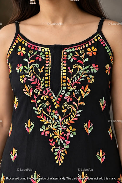 Isha Rayon Black strap long kurti and pant set