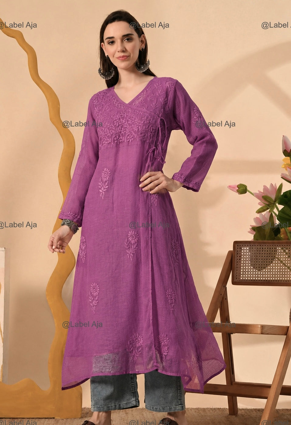 Elsa Kota cotton long Angarkha with A-Line slip