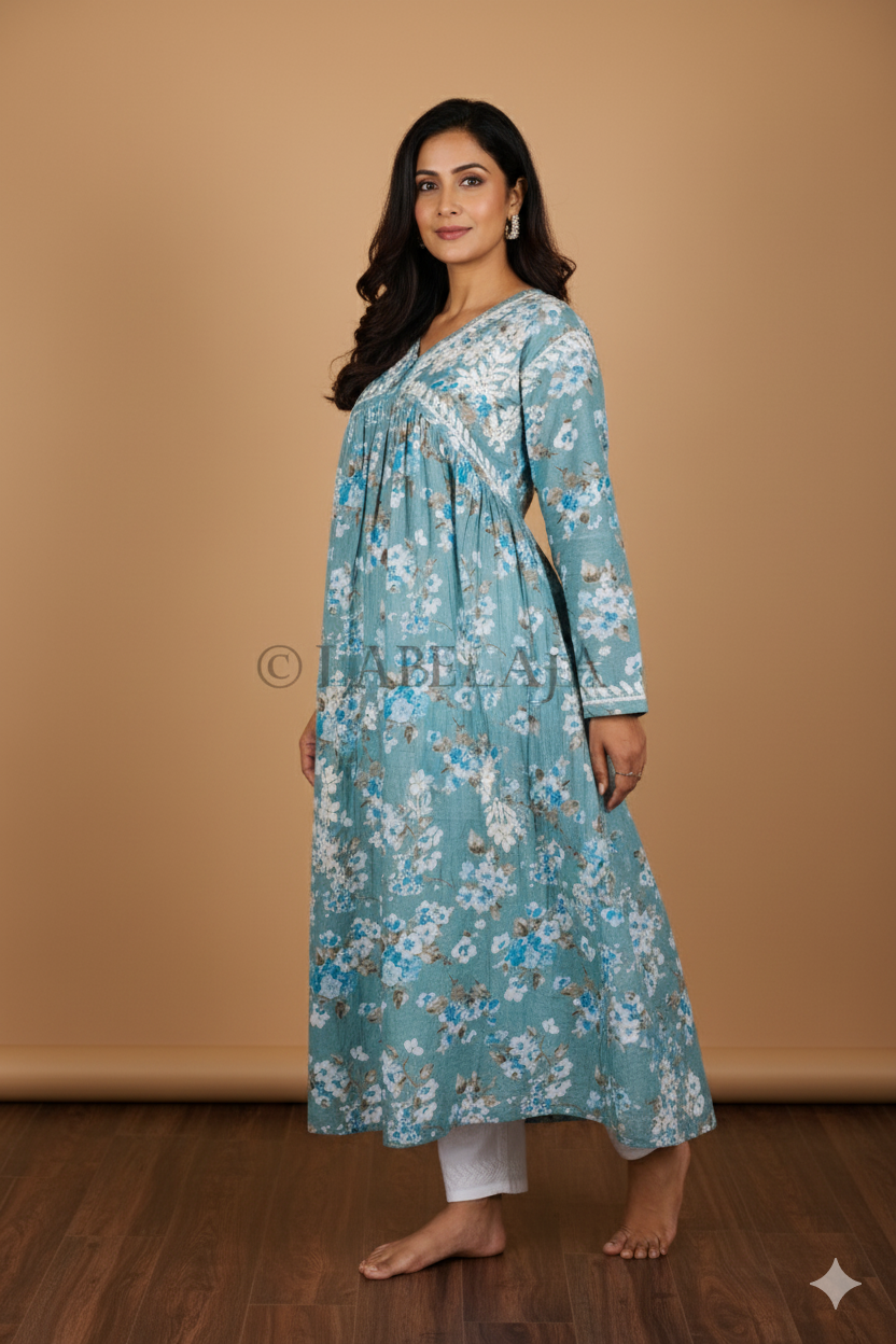 Alia mulmul chikankari anarkali kurti