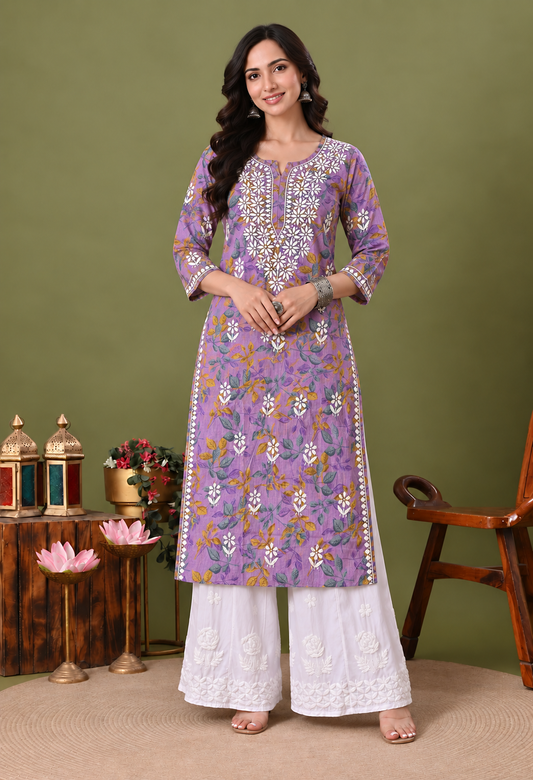 Nazneen Mulmul long chikankari kurti