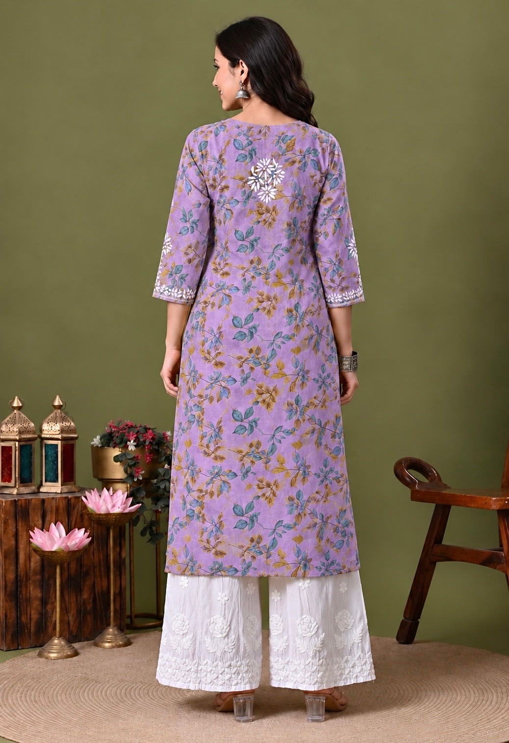 Nazneen Mulmul long chikankari kurti