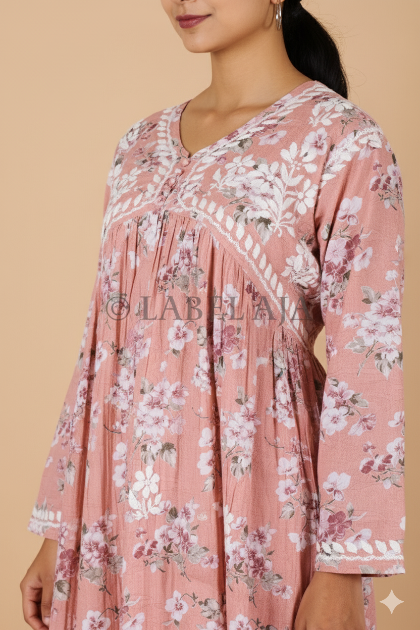 Alia mulmul chikankari anarkali kurti