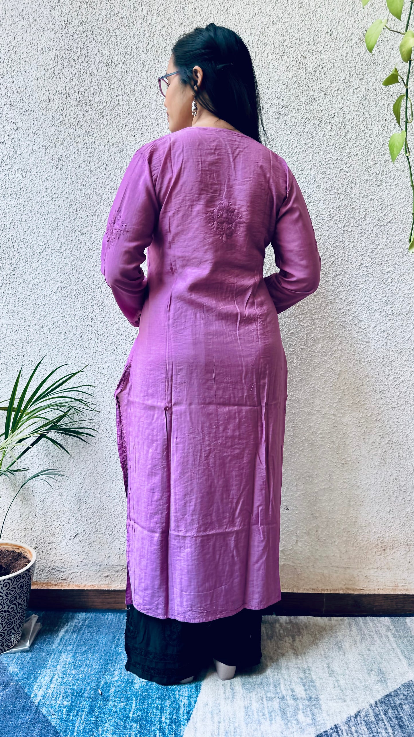 Chanderi silk Chikankari Long Nyra cut kurta