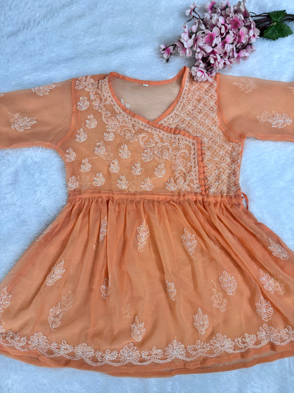 Georgette short chikankari frock with matching liner