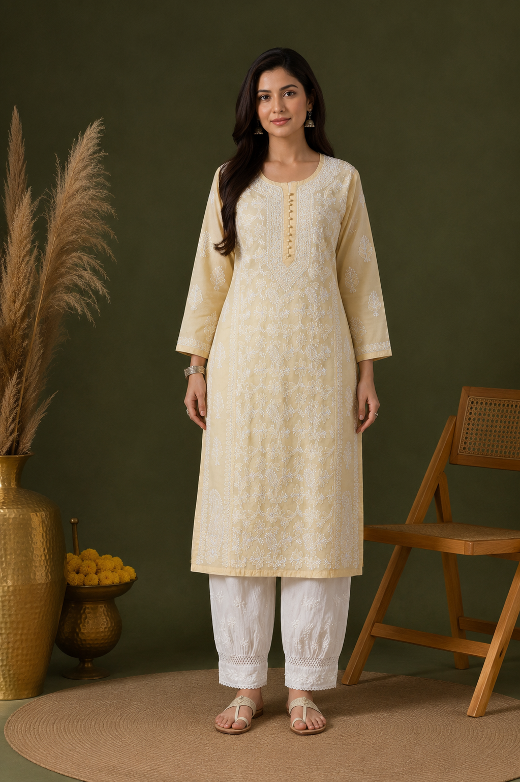Aarna cotton chikankari kurti with matching inner