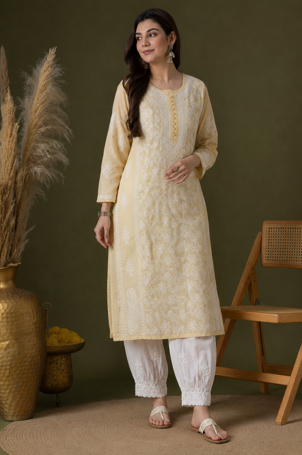 Aarna cotton chikankari kurti with matching inner