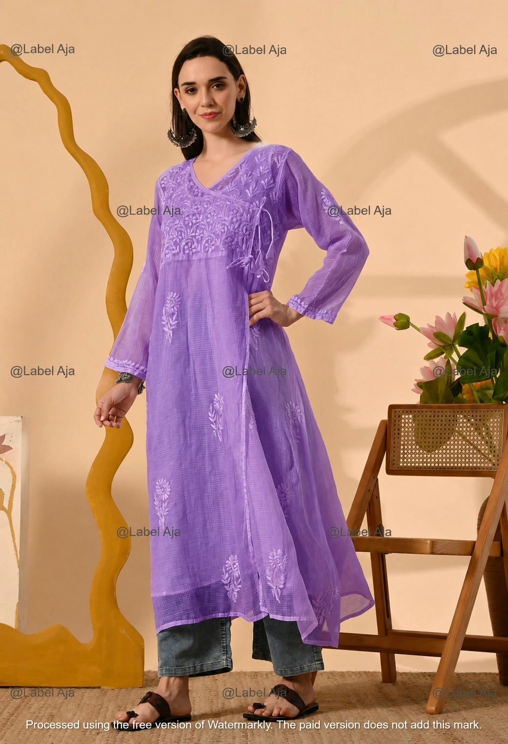 Elsa Kota cotton long Angarkha with A-Line slip