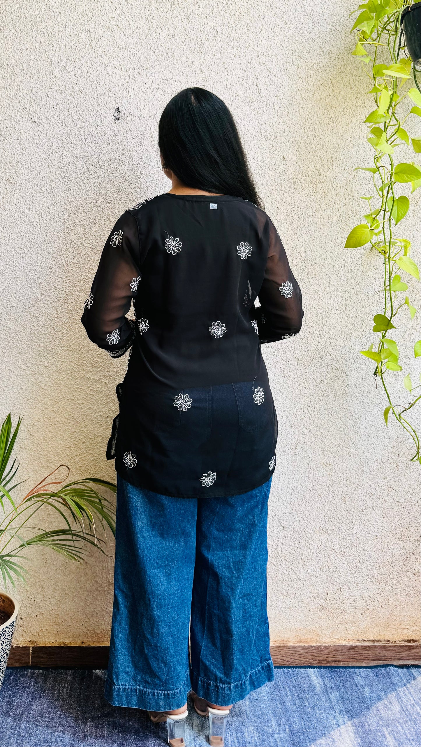 Georgette short chikankari top with matching liner