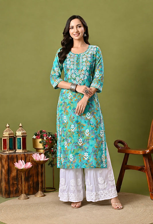 Nazneen Mulmul long chikankari kurti