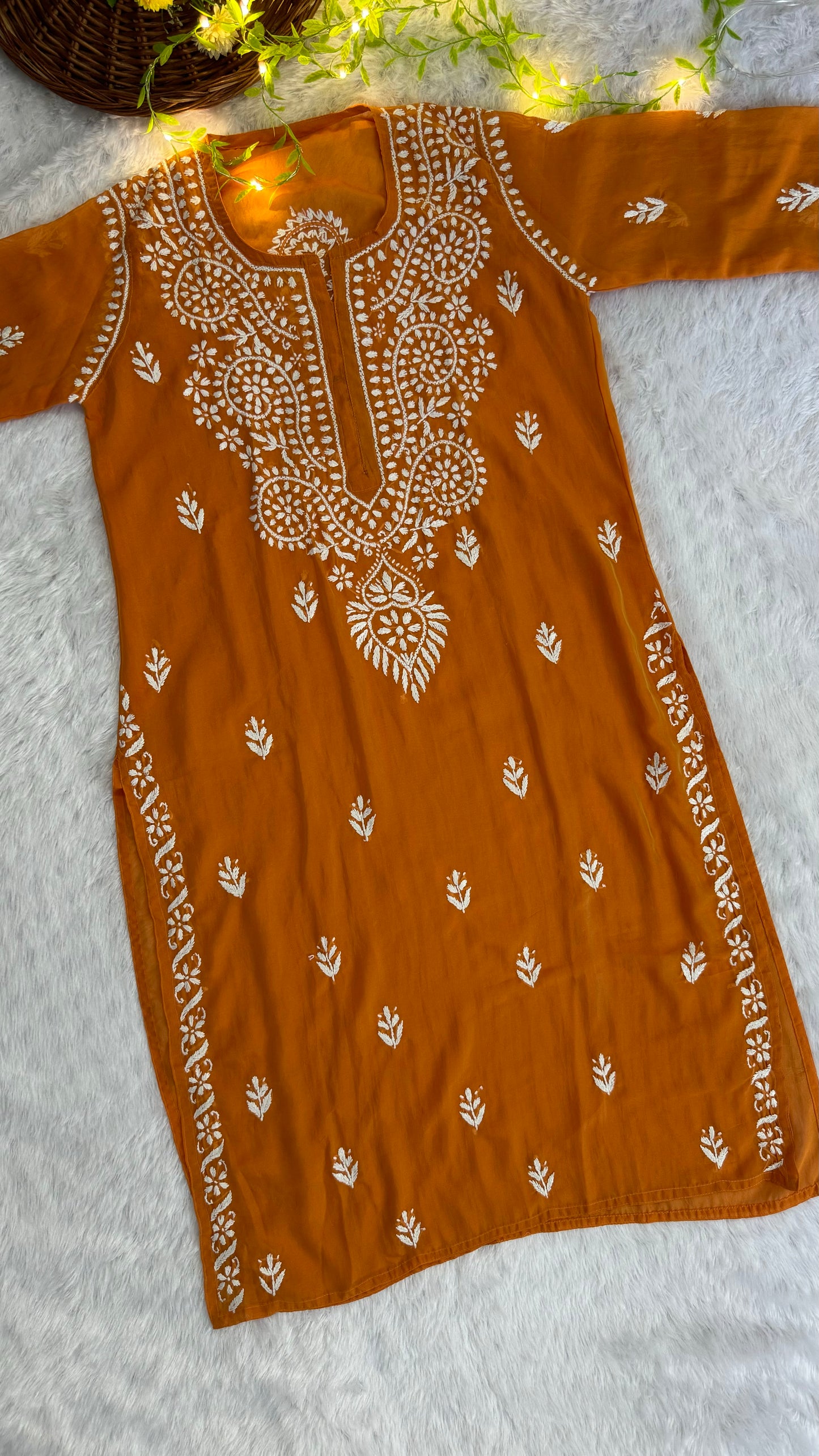 Georgette chikankari kurta with matching liner