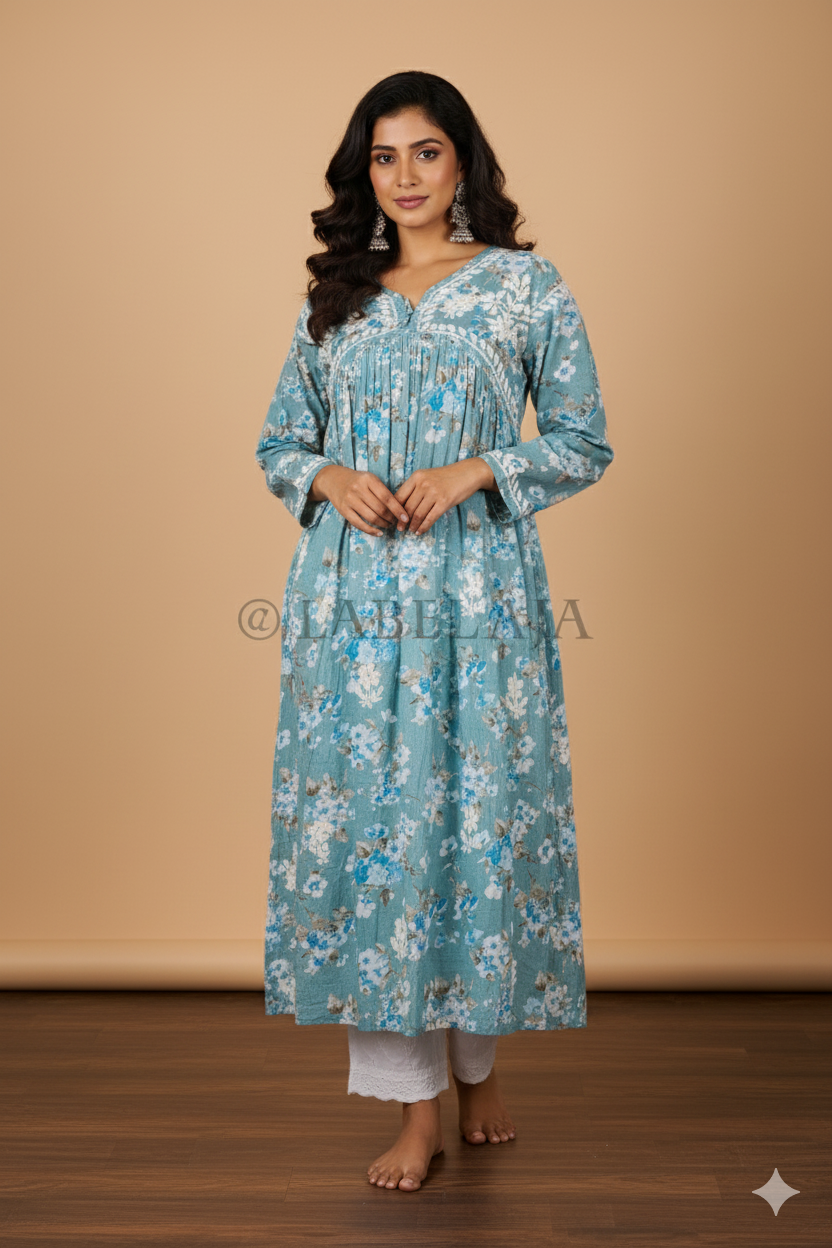 Alia mulmul chikankari anarkali kurti