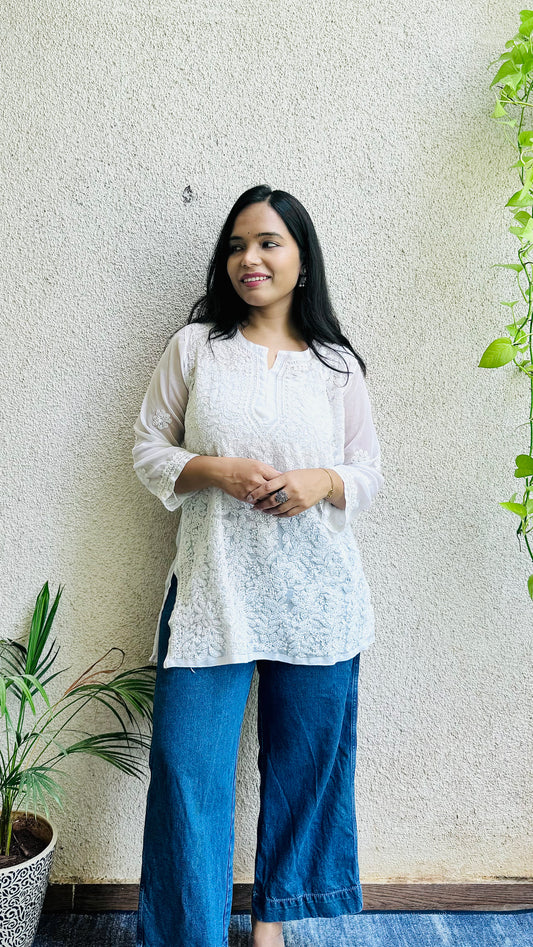 Georgette short chikankari top with matching liner