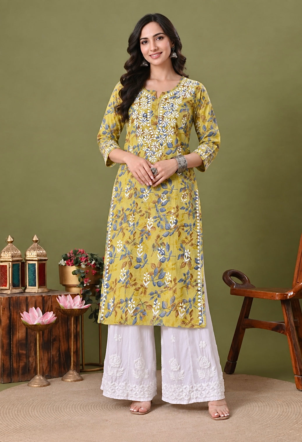 Nazneen Mulmul long chikankari kurti